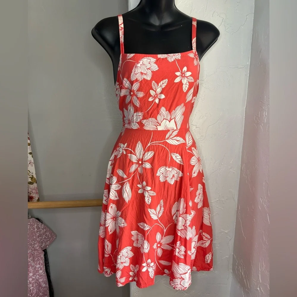 Gap mini Coral Floral Sundress with White Bloom Print sz S